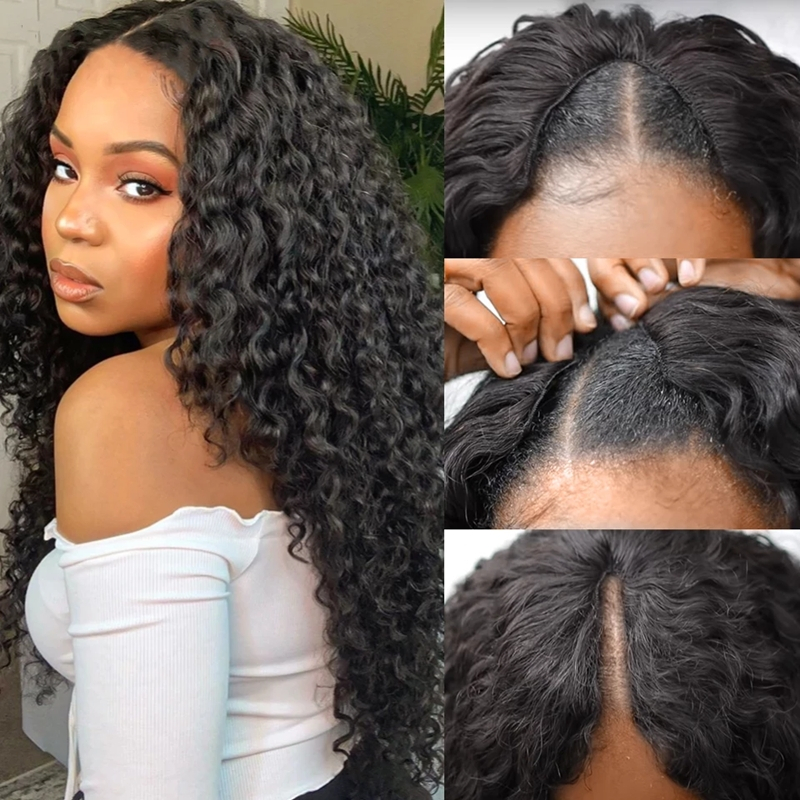 Virgin Human Hair Deep Wave V Part Wigs - 图片 2